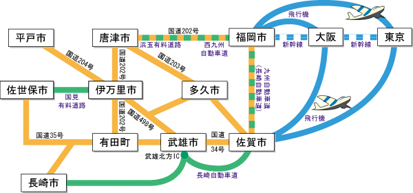 伊万里市へのアクセスマップ